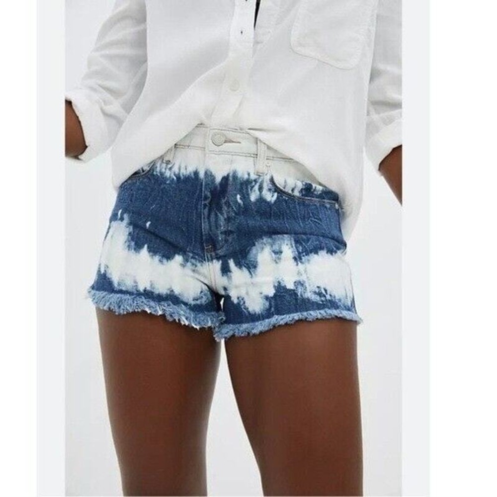 BLANKNYC Womens‎ 29 The Barrow Vintage High Rise Tie Dye Denim Shorts Frayed Hem